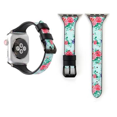 Letter T vorm eenvoudige Floral lederen polshorloge band met roestvrijstalen gesp voor Apple Watch serie 3 & 2 & 1 38mm (groen)