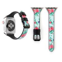 Letter T vorm eenvoudige Floral lederen polshorloge band met roestvrijstalen gesp voor Apple Watch serie 3 & 2 & 1 38mm (groen)