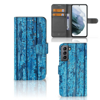Samsung Galaxy S21 FE Book Style Case Wood Blue
