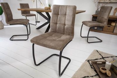 industrieele sledestoel MODENA vintage taupe met decoratieve stiksels - 40551