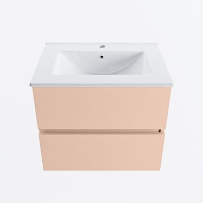MONDIAZ VICA 60cm badmeubel onderkast Rosee 2 lades. Wastafel DENIA midden 1 kraangat, kleur Glanzend Wit.