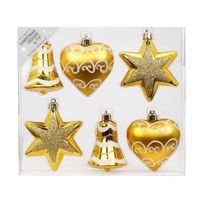 6x stuks kunststof kersthangers figuurtjes goud 9 cm kerstornamenten - Kersthangers - thumbnail