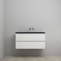 On-Line Onderkast - 100 cm - Voorgemonteerd - Ladestructuur - Acryl Wastafel - zonder Kraangat - Hoogglans Wit