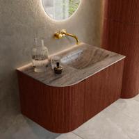 Badmeubel Mondiaz Kurve-Dlux | 75 cm | Meubelkleur Ruby | Wastafelkleur Oza | Solid surface | Wasbak rechter zijde spoelbak | Zonder kraangat(en)