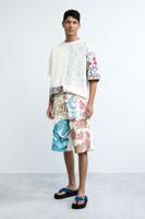 bermuda van gebreide stof met bloemen - WHITE - XL