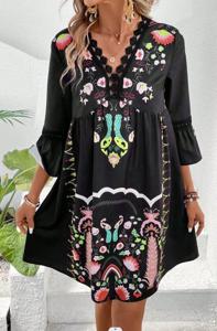 Casual V Neck Lace Ethnic Dress With No