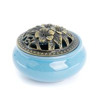 Wierook Brander Traditioneel Tibetaans Design Keramiek Licht Blauw - 10 x 10 x 6 cm