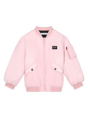 Dolce & Gabbana Kids veste bomber à logo appliqué - Rose