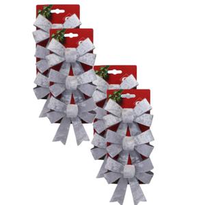 Kerst ornamenten strikken - 12x st - zilver - 10 x 13 cm - kerstboomstrikjes