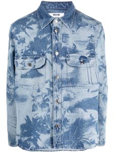 MSGM chemise en coton à imprimé graphique - Bleu