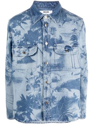 MSGM chemise en coton à imprimé graphique - Bleu