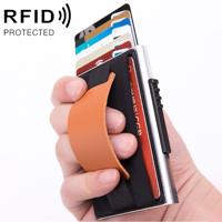 X-32C automatisch Uitvouwkaart type anti-magnetische RFID anti-diefstal mannen aluminiumlegering een dial knop elastische tas portemonnee met PU leder