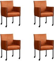 Set van 4 Cognac leren moderne kuipstoel More - poot rond zwart met wiel - Rancho Leer Cognac (cognac leer)