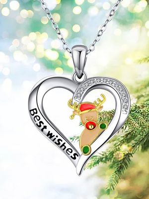 Kerstmis elanden Strass Hart Halsketting Kerstmis elanden Strass Hart Halsketting