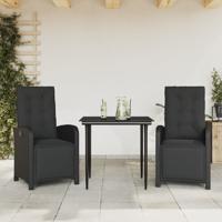 3-delige Bistroset met kussens poly rattan zwart
