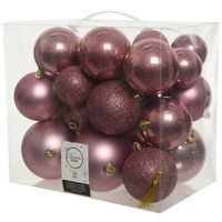 26x Kunststof kerstballen mix oud roze 6-8-10 cm kerstboom versiering/decoratie - Kerstbal - thumbnail