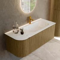 Badmeubel Mondiaz Kurve-Dlux | 115 cm cm | Meubelkleur Dusk | Wastafelkleur Opalo | Solid surface | Wasbak rechter zijde spoelbak | 1 kraangat