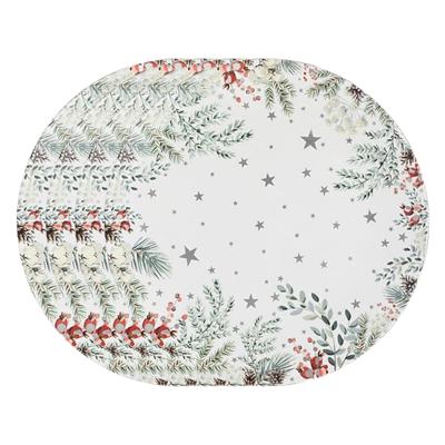 Diner/Kerstdiner onderborden - 4x - kerstprint - rond - D33 cm - multifunctioneel