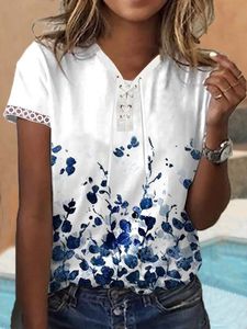 V Neck Casual Floral T-Shirt