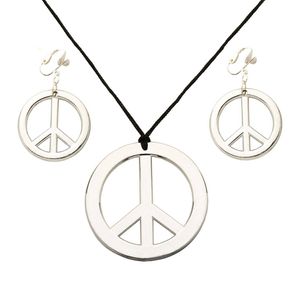 Hippie Flower Power Sixties sieraden set ketting met oorbellen peace tekens - Verkleedsieraden