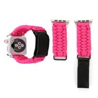 Magische plakken echt leder paraplu touw nylon polshorloge band met en RVS gesp voor Apple Watch serie 3 & 2 & 1 38mm (magenta)