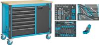 HAZET Werkbank - rijdend - Assistent 179NW - assortiment 179NW-7/228 - 228-delig - Laden, ondiep: 6 x 81 x 522 x 398 mm - Laden, diep: 1 x 166 x 522 x