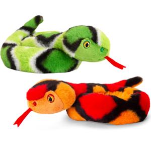 Pluche knuffel dieren kleine opgerolde slangen rood en groen 65 cm