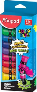 Maped Color&apos;Peps plakkaatverf, tubes van 12 ml, ophangdoos met 12 tubes in geassorteerde kleuren