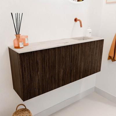 Toiletmeubel Mondiaz Joya Dlux | 100 cm | Meubelkleur Walnut | Faye wastafel Nata Wasbak Rechts | Zonder kraangat(en)