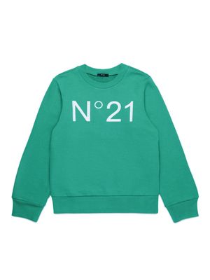 Nº21 Kids Katoenen sweater met logoprint - Groen