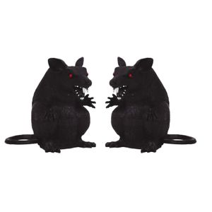 Nep ratten - 2x stuks - 23 x 18 cm - zwart - Horror/griezel thema decoratie dieren