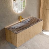 Badmeubel Mondiaz Kurve-Dlux | 110 cm | Meubelkleur Oak | Wastafelkleur Sombra | Solid surface | Wasbak midden spoelbak | 1 kraangat