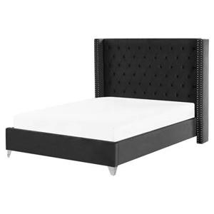 Beliani - LUBBON - Tweepersoonsbed - Zwart - 160 x 200 cm - Fluweel