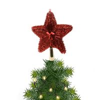 Kerstboom piek/topper ster rood met glitters 23 cm - kerstboompieken - thumbnail