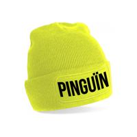 Bellatio Decorations wintermuts - Pinguin - unisex - one size - neon geel - voor als het koud is