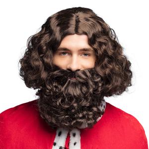 Boland Verkleedpruik met baard heren - bruin - Middeleeuwen/monnik - Carnaval - half lang haar   -