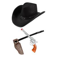 Carnaval verkleed set cowboyhoed El Paso - zwart - en holster met revolver - volwassenen