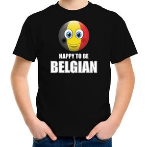 Belgie Emoticon Happy to be Belgian landen t-shirt zwart kinderen