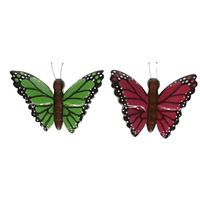 2 stuks Houten koelkast magneetjes in de vorm van een groene en roze vlinder   - - thumbnail