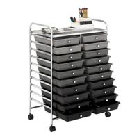 Rollwagen met 20 Stapelbare Lades & Metalen Frame Rollcontainer Badrollwagen Gemengd Zwart
