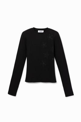 Elastisch T-shirt van fijne ribstof - BLACK - XL