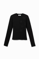 Elastisch T-shirt van fijne ribstof - BLACK - XL - thumbnail