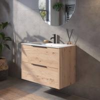 Saqu Lima voorgemonteerd badmeubel met mat zwarte greep incl. keramische wastafel 81x46cm naturel eiken