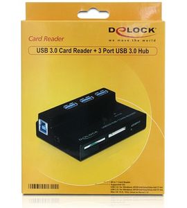 DeLOCK 91721 geheugenkaartlezer USB 3.0 met 3 ports USB 3.0 hub