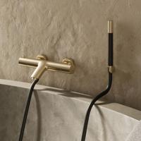 Badkraan SaniClear Brass Pro | Opbouw | Thermostaatkraan | Incl.Handdoucheset | 2-weg | 2-knops | Rond | Geborsteld messing - mat goud