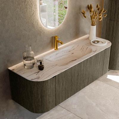 Badmeubel Mondiaz Kurve-Dlux | 140 cm | Meubelkleur Shadow | Wastafelkleur Nata | Solid surface | Wasbak midden spoelbak | 1 kraangat