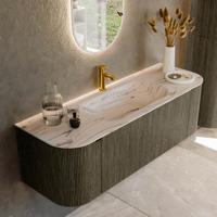 Badmeubel Mondiaz Kurve-Dlux | 140 cm | Meubelkleur Shadow | Wastafelkleur Nata | Solid surface | Wasbak midden spoelbak | 1 kraangat