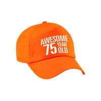 Verjaardag cadeau petje - Awesome 75 year old - 75 jaar - oranje - volwassenen - baseball cap