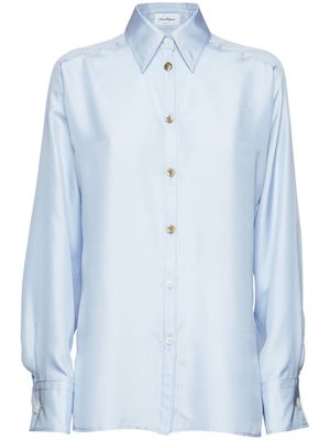 Ferragamo chemise satinée à boutonnière - Bleu