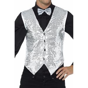 Carnavalkleding verkleed Pailetten Gilet/vestje - zilver - Heren - Polyester